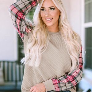 Sweatshirt XL with Plaid Sleeves Women